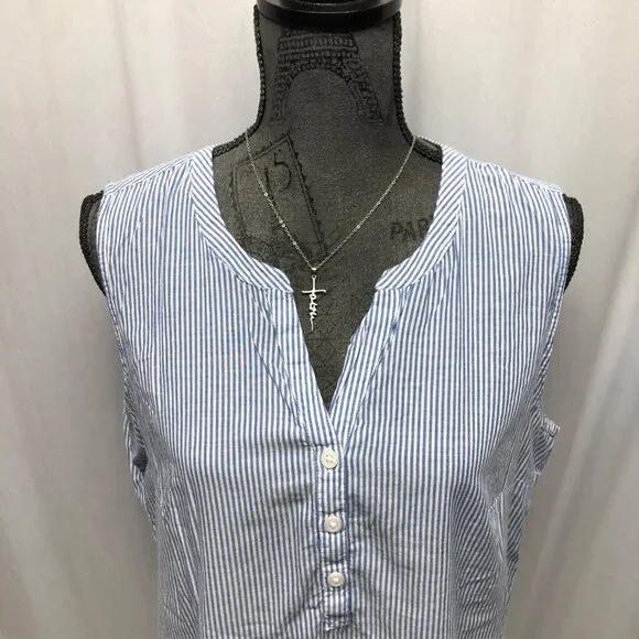 Croft and Barrow Sleeveless Top Womens Sz Large Blue White Striped Cotton Tunic - Picture 2 of 9